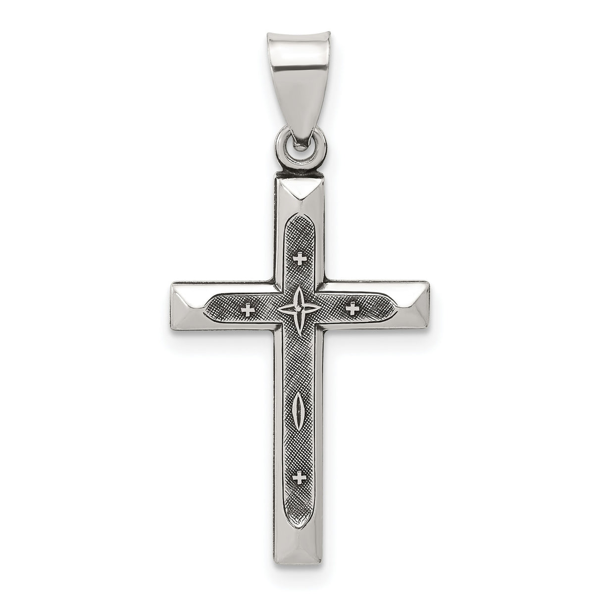 Sterling Silver Cross Pendant with Brushed Finish and Polished Edges, Unisex Religious Jewelry