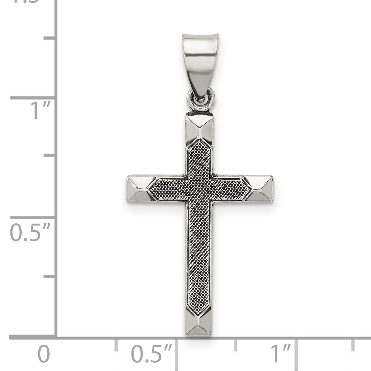 Sterling Silver Beveled Cross Pendant with Polished Textured Finish, Modern Faith Design