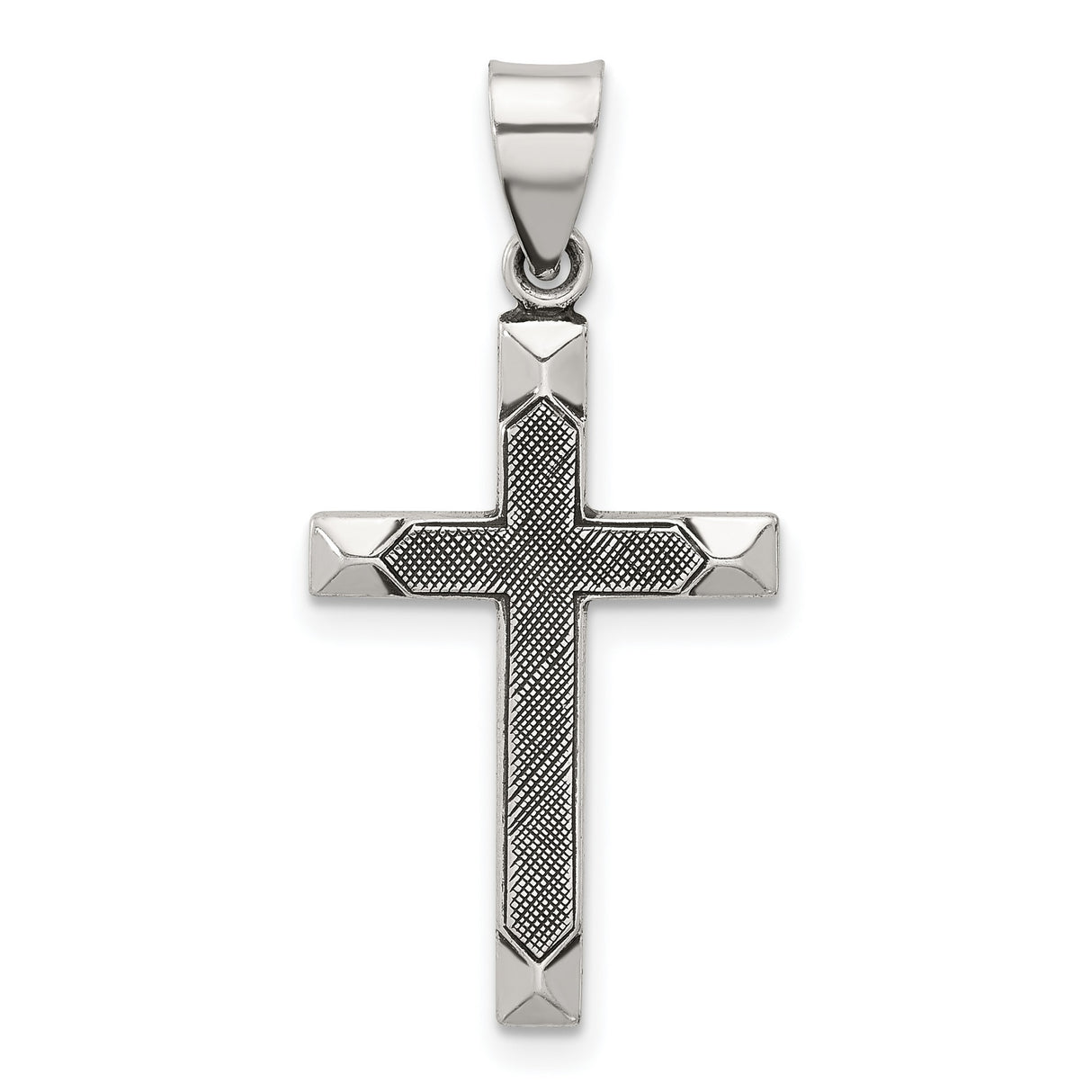 Sterling Silver Beveled Cross Pendant with Polished Textured Finish, Modern Faith Design