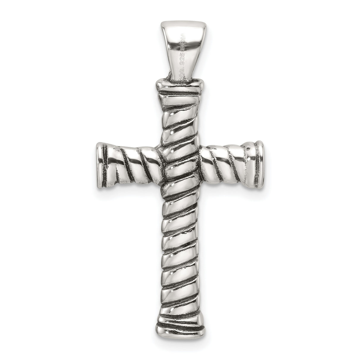 Sterling Silver Cross Pendant with Antiqued Rope Design and Oxidized Finish