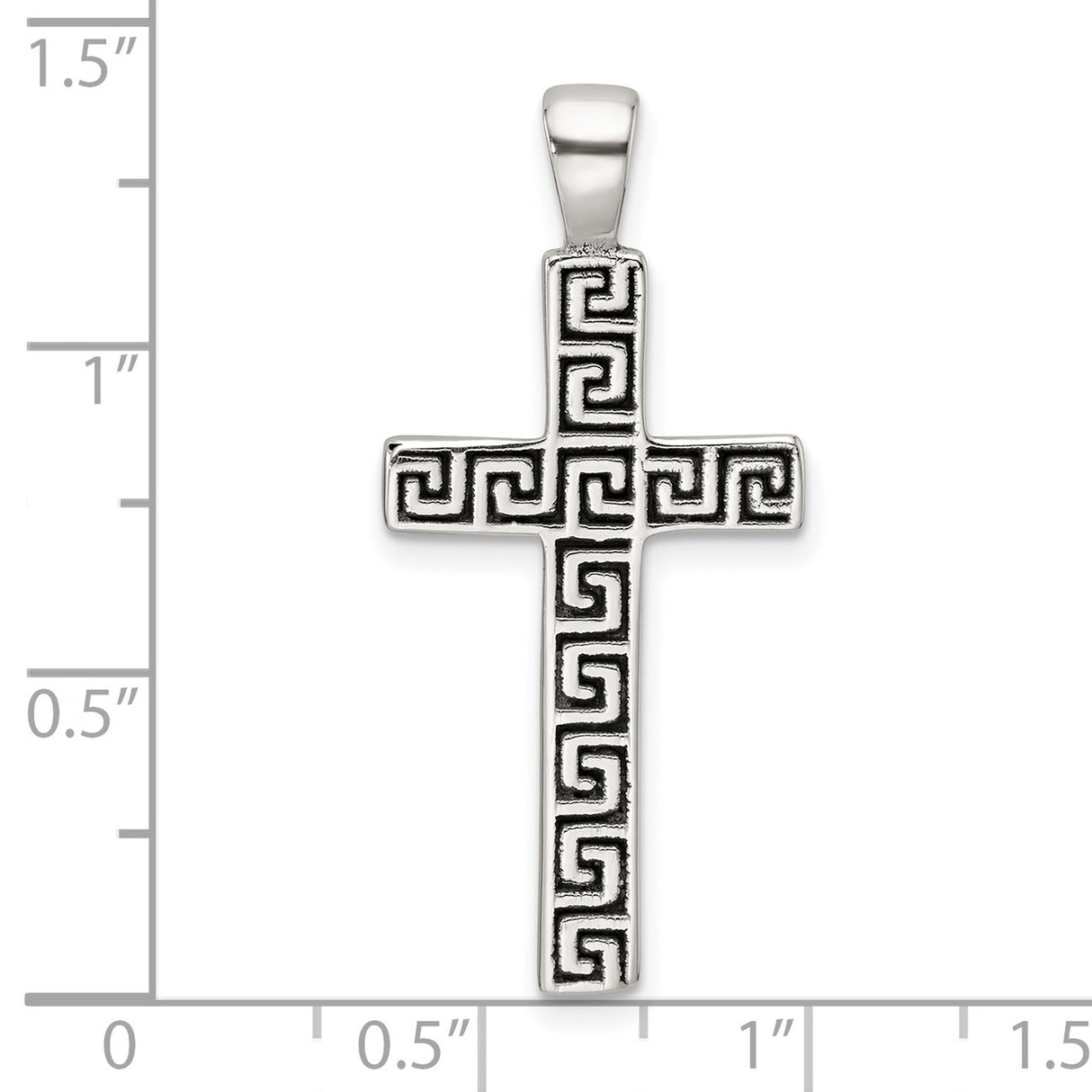 Sterling Silver Cross Pendant with Greek Key Design and Oxidized Etched Detailing
