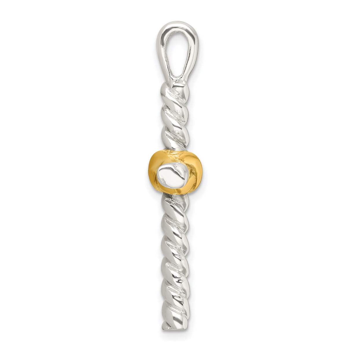 Sterling Silver Cross Pendant with Yellow Gold Accent, Rope Texture and Layered Design