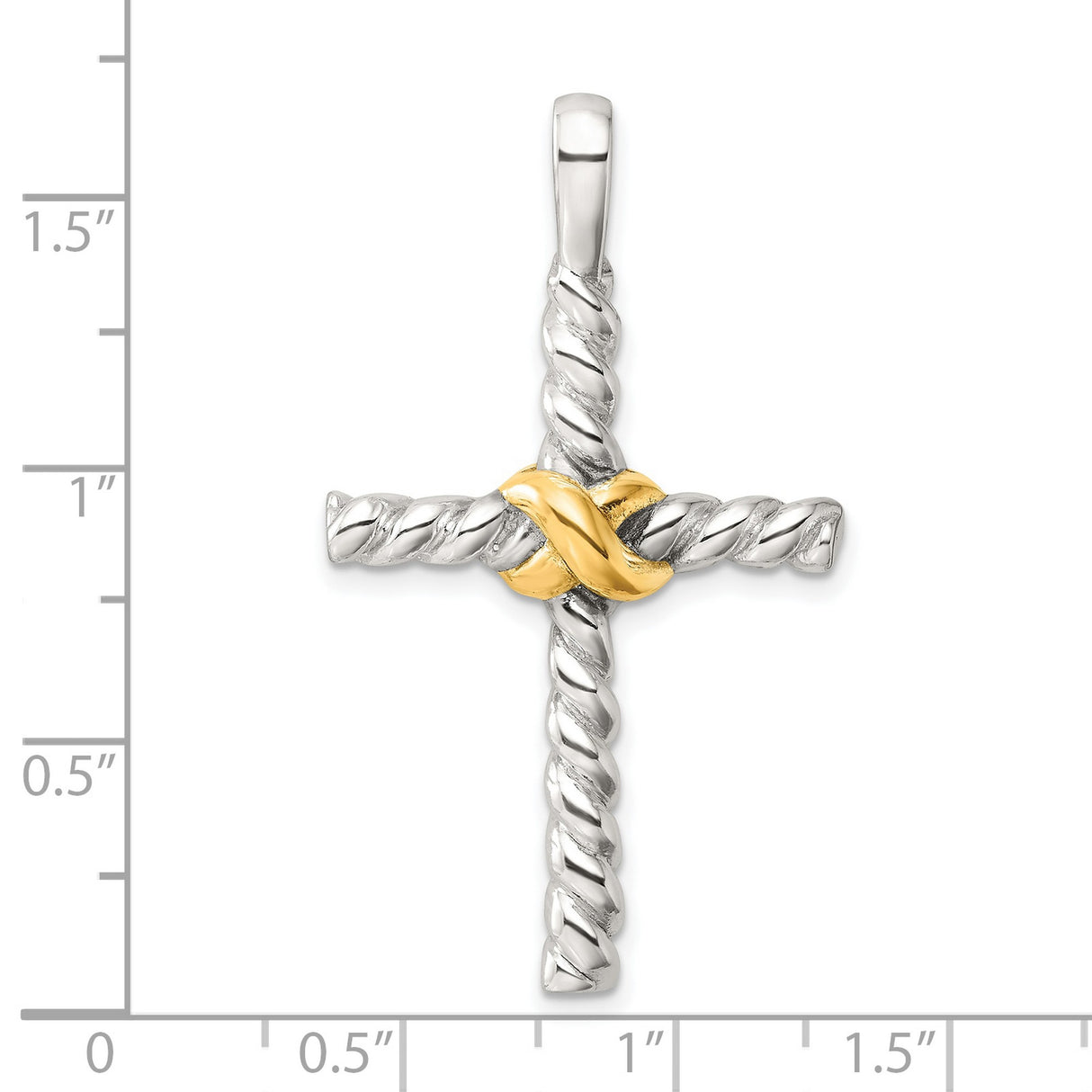 Sterling Silver Cross Pendant with Yellow Gold Accent, Rope Texture and Layered Design