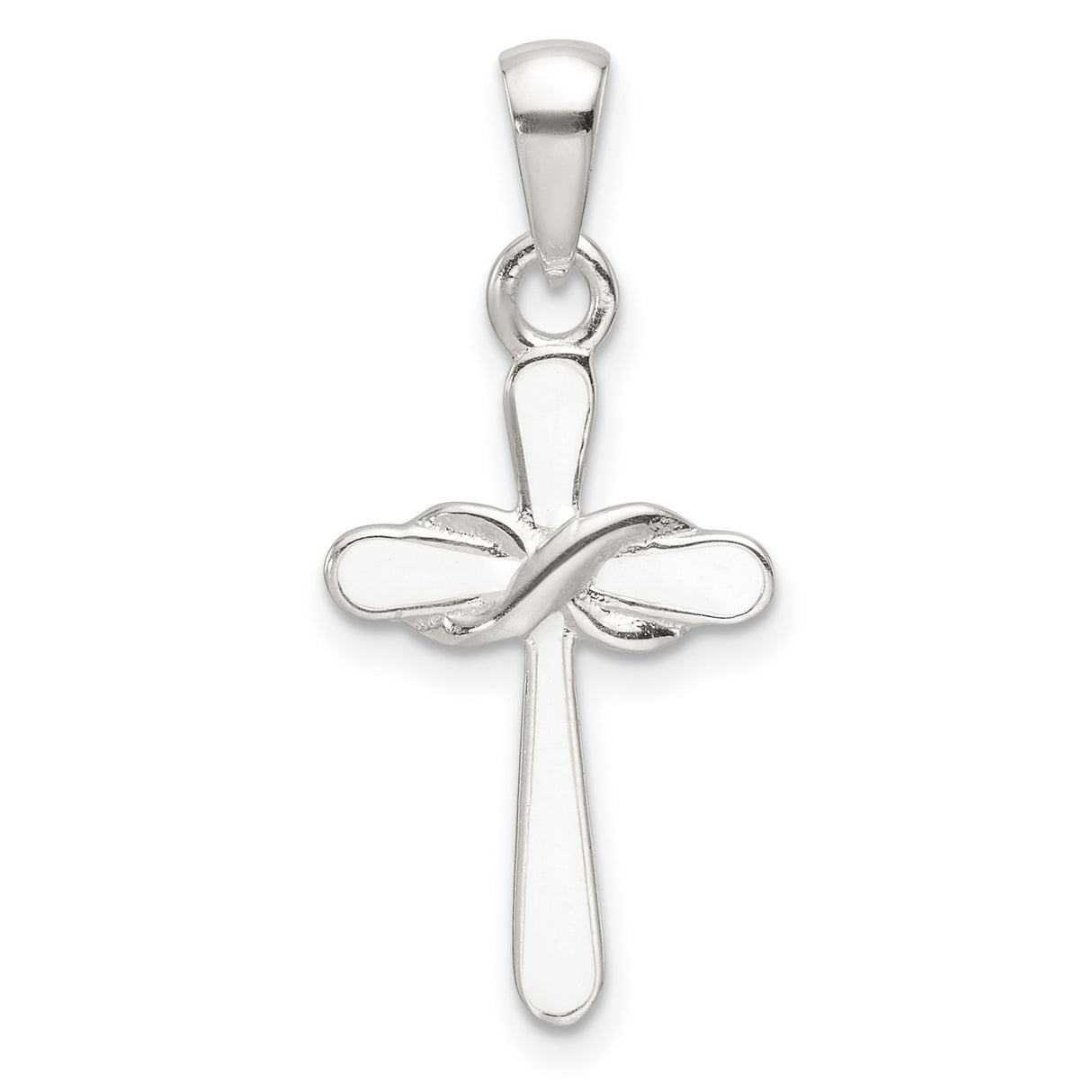 Sterling Silver Infinity Cross Pendant with White Enamel Accent, Unisex Spiritual Jewelry