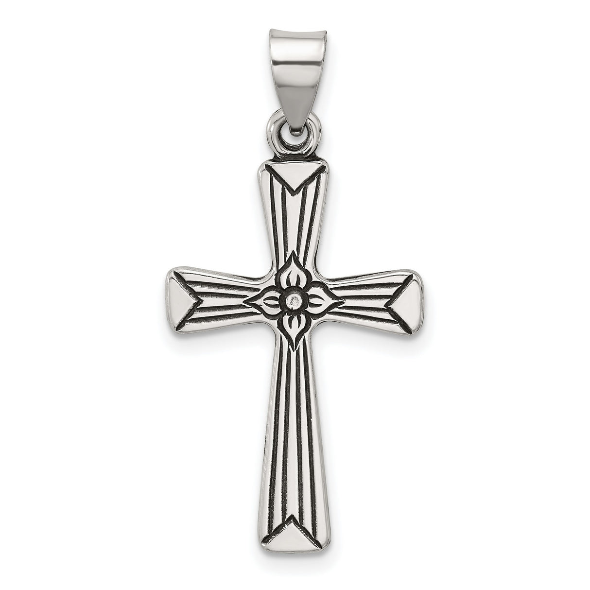 Sterling Silver Cross Pendant with Floral Detail and Vintage Religious Design