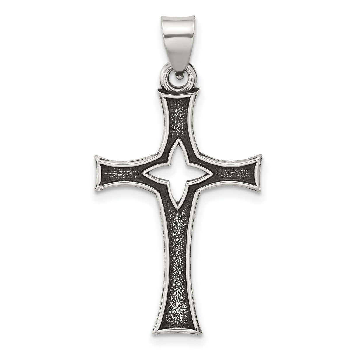 Sterling Silver Cross Pendant with Antiqued Finish, Textured Design, Spiritual Style for Men and Women