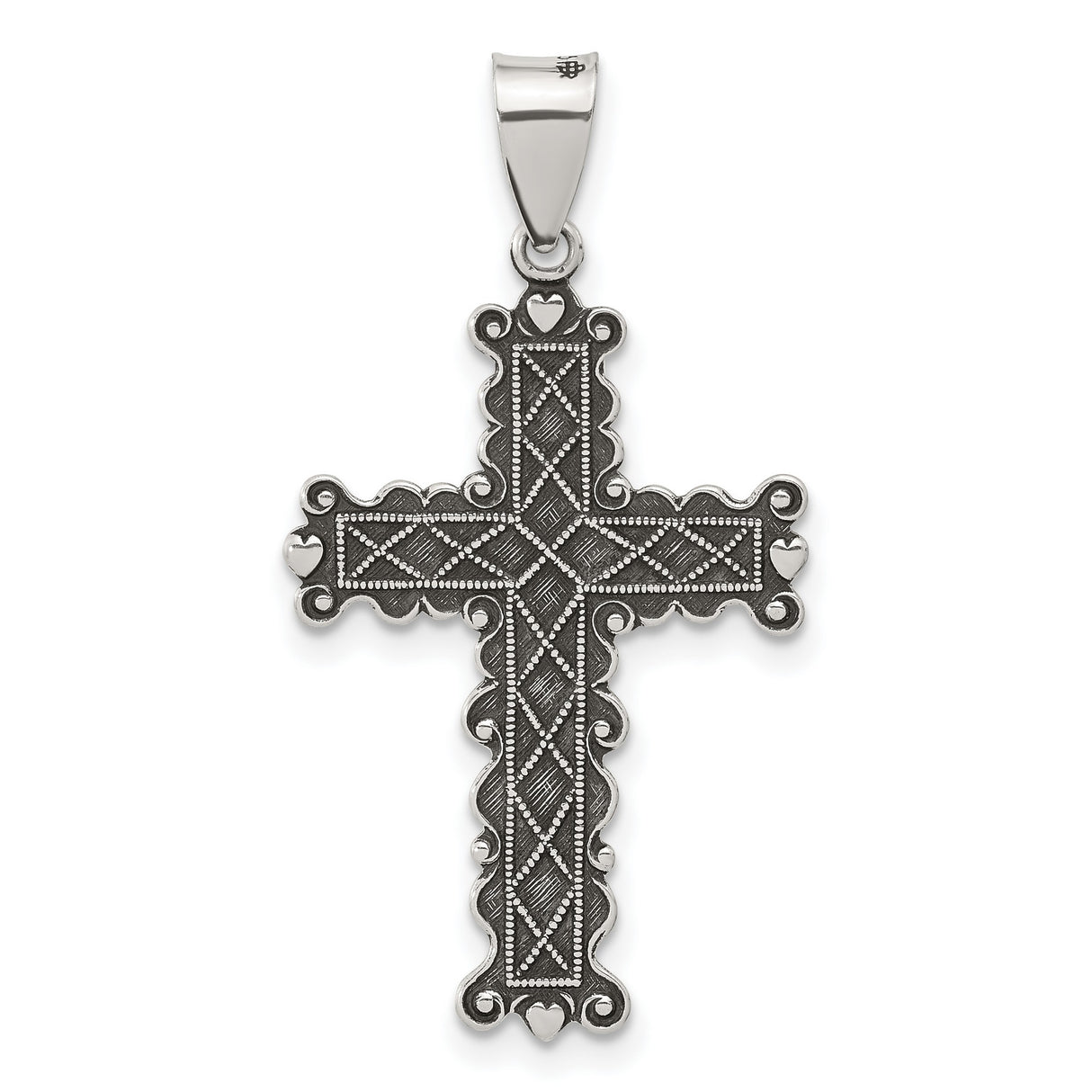 Sterling Silver Cross Pendant with Oxidized Finish and Scroll Design for Men and Women