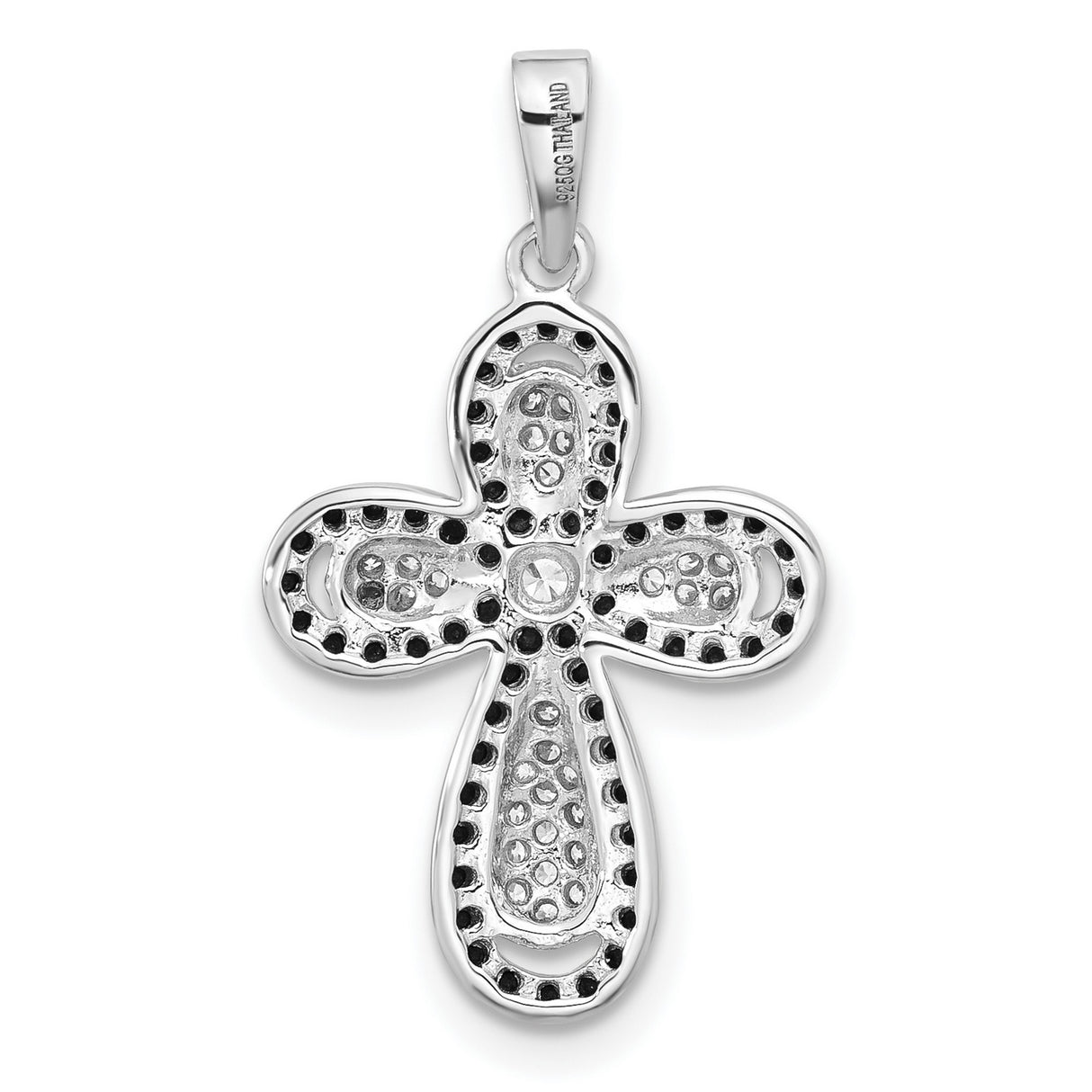 Sterling Silver Cross Pendant with Cubic Zirconia, Ornate Floral Design, Unisex Religious Jewelry
