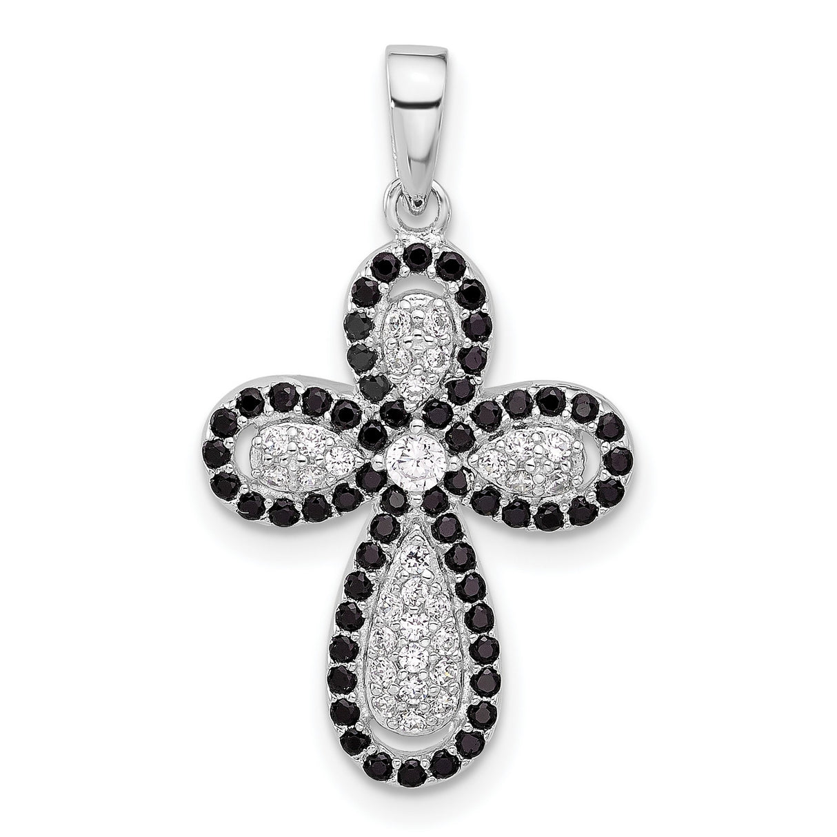 Sterling Silver Cross Pendant with Cubic Zirconia, Ornate Floral Design, Unisex Religious Jewelry