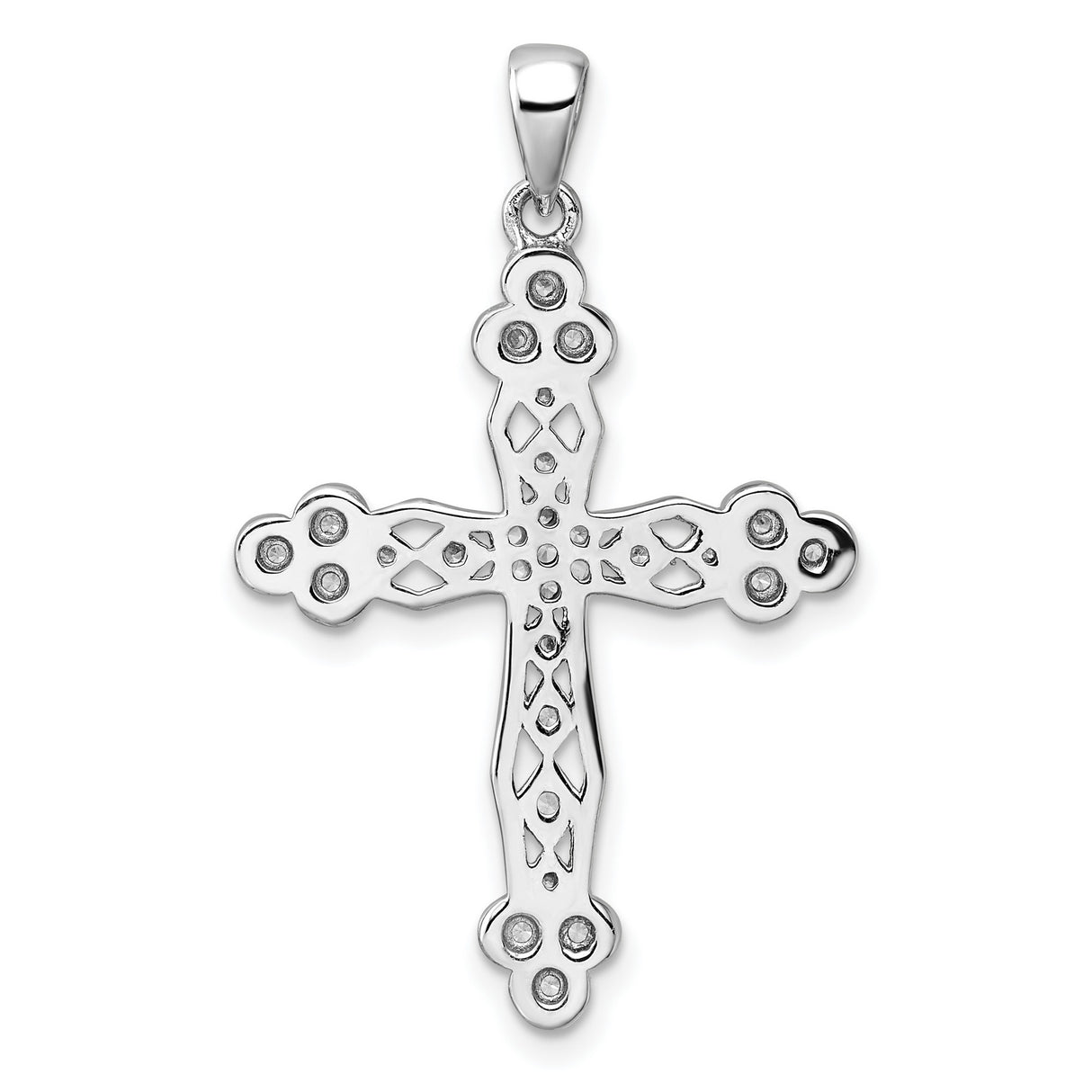 Sterling Silver Cross Pendant with Cubic Zirconia and Ornate Filigree Design