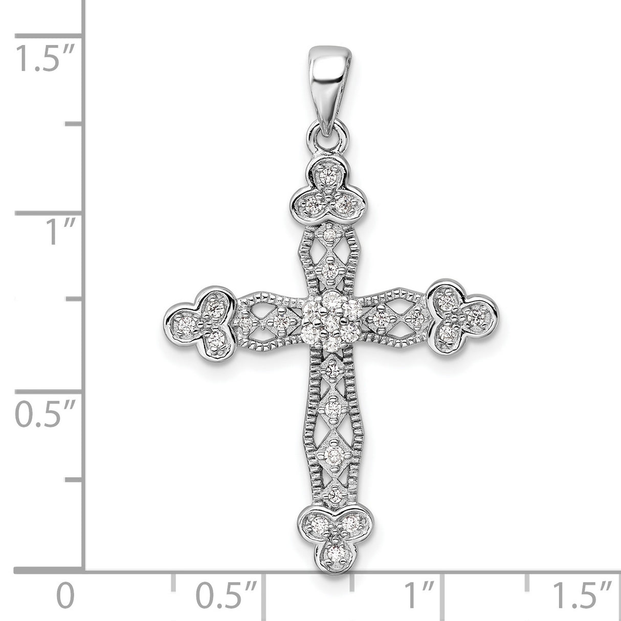 Sterling Silver Cross Pendant with Cubic Zirconia and Ornate Filigree Design