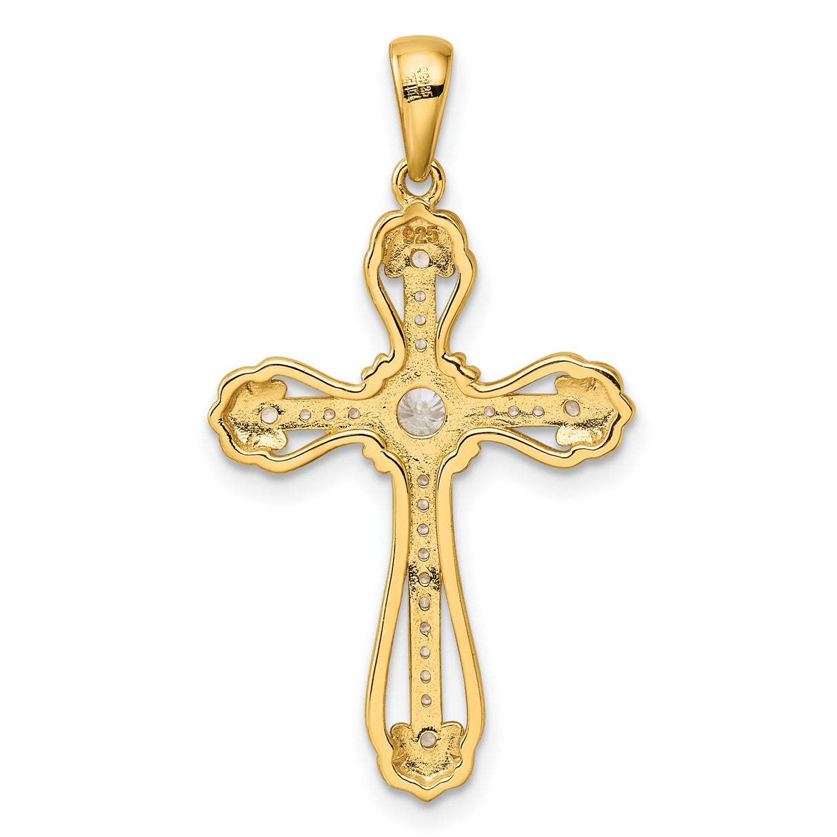 Sterling Silver Cross Pendant with Cubic Zirconia, Filigree and Scrollwork Design