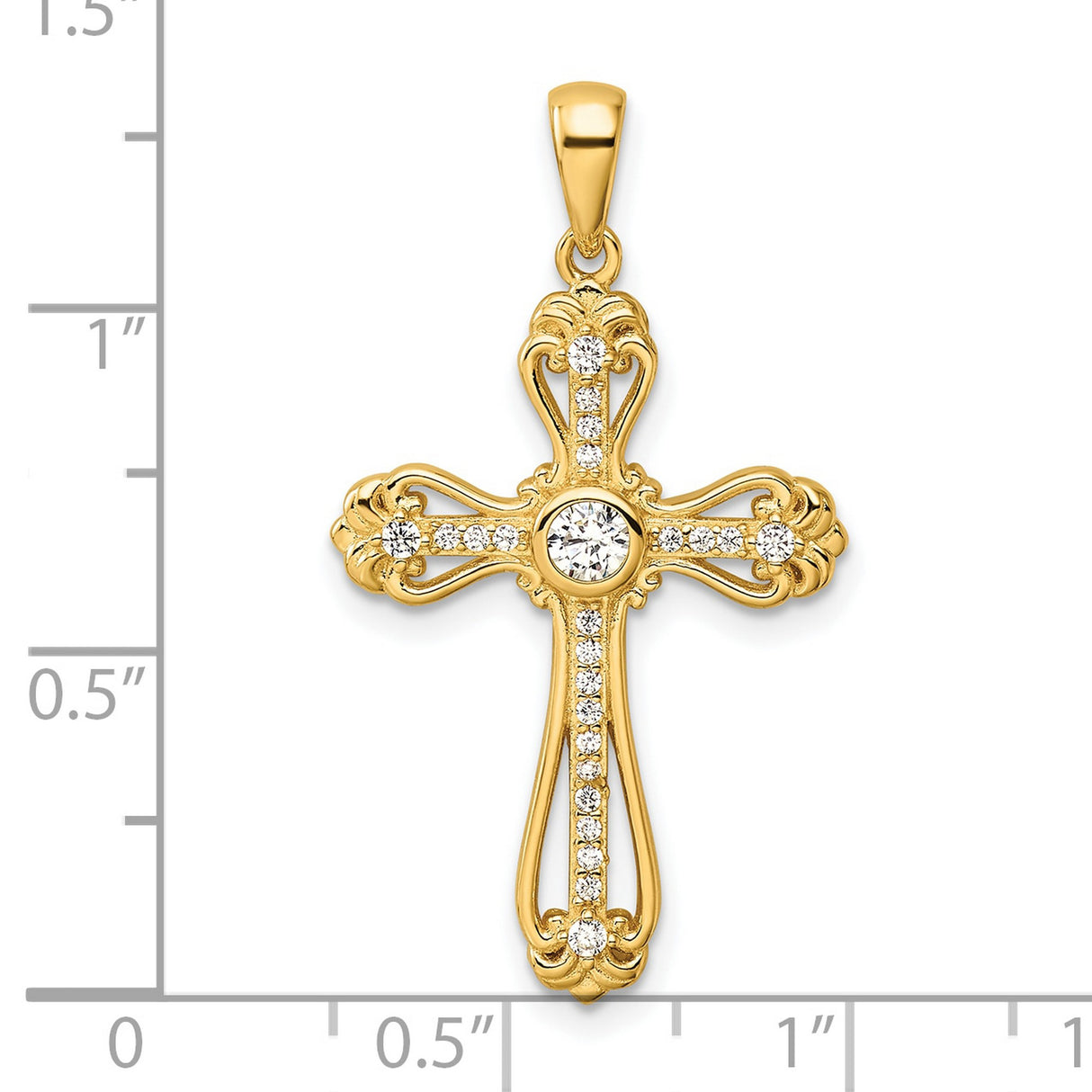 Sterling Silver Cross Pendant with Cubic Zirconia, Filigree and Scrollwork Design