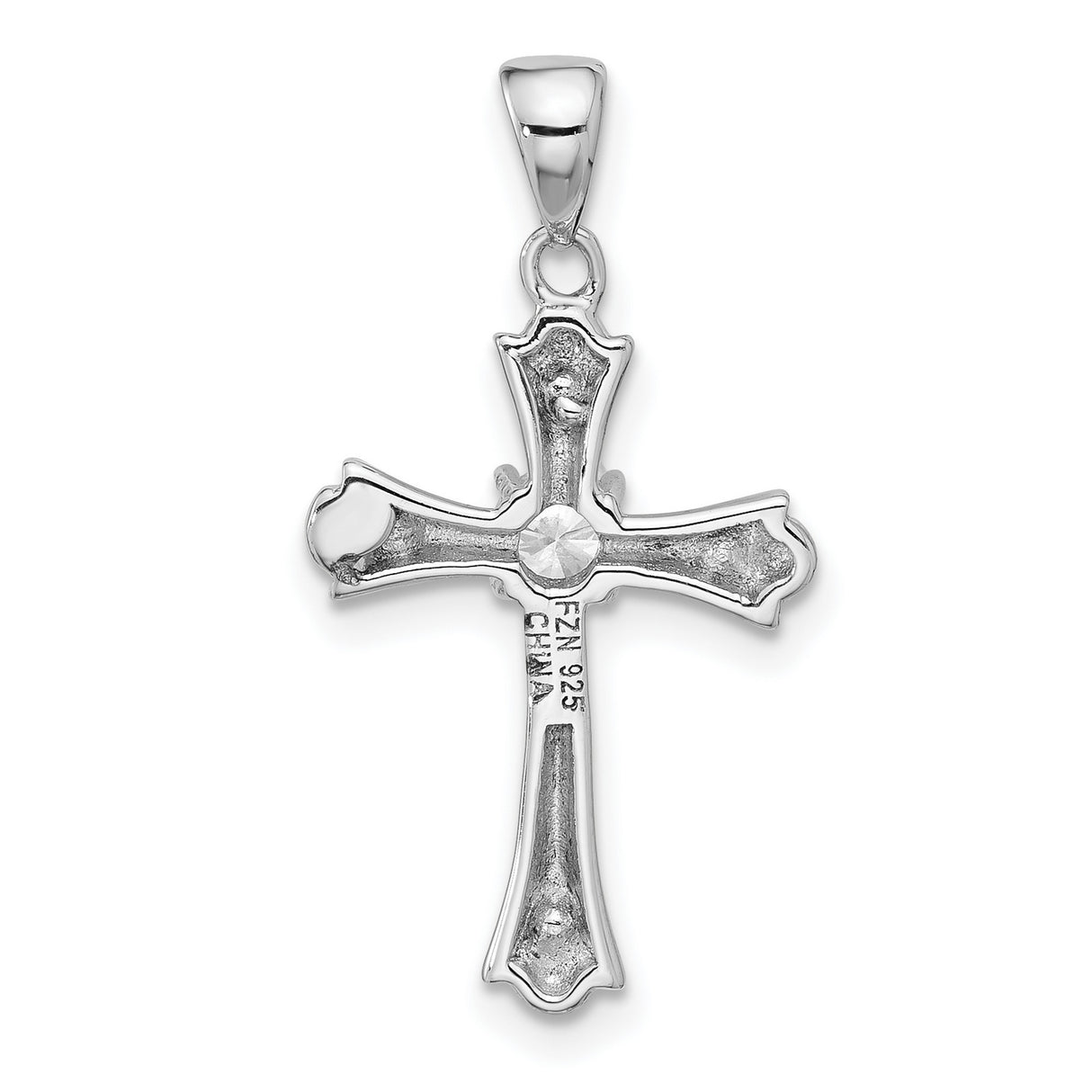 Sterling Silver Cross Pendant with Cubic Zirconia, Budded Design, Polished Finish, Unisex