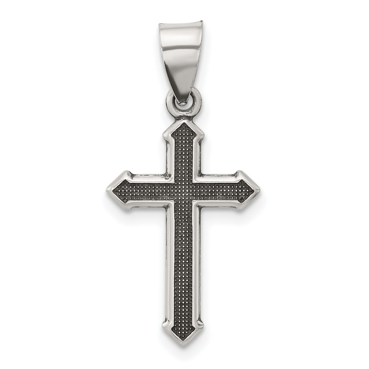Sterling Silver Cross Pendant with Textured Antiqued Arrowhead Design for Men and Women