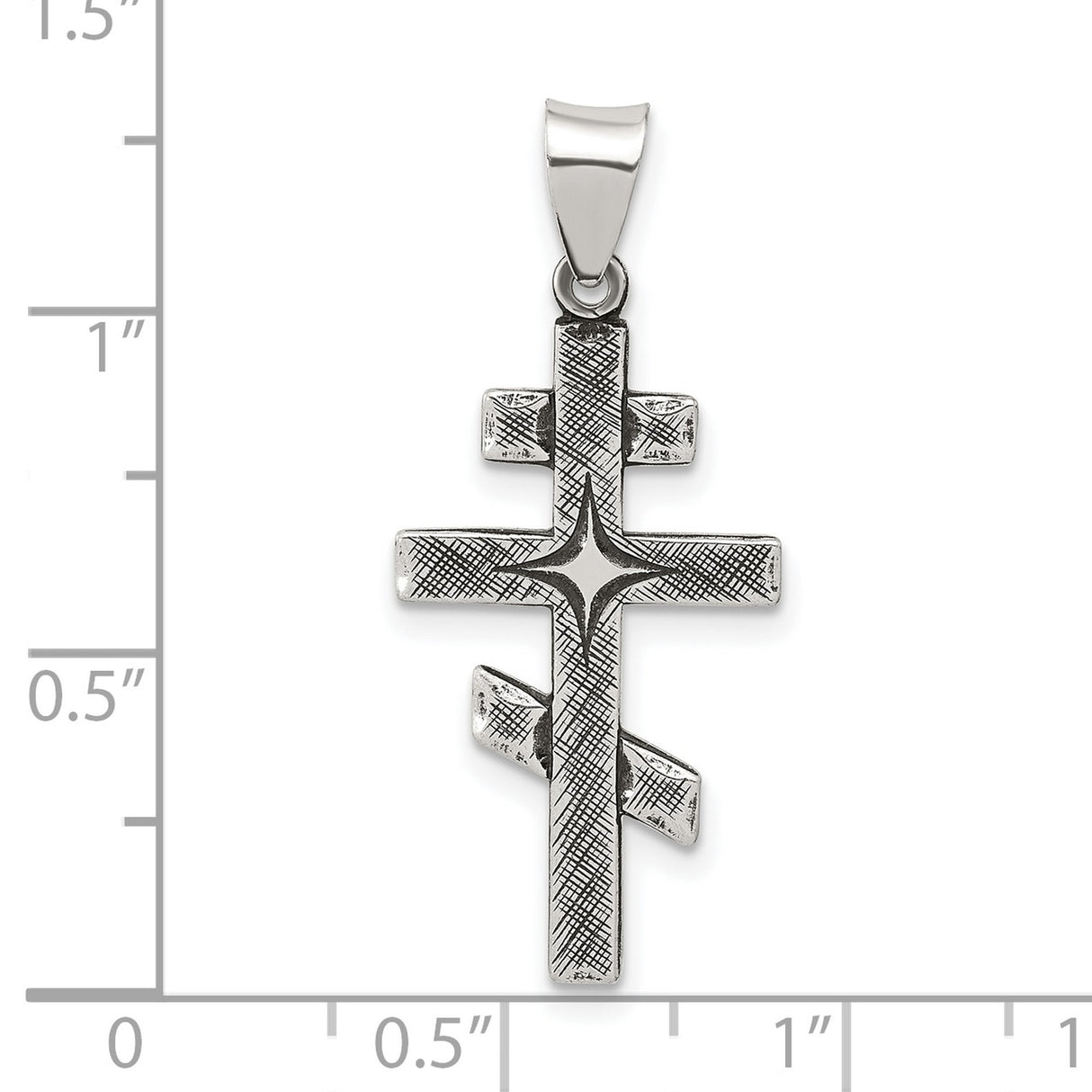 Sterling Silver Orthodox Cross Pendant with Antiqued Textured Engraving, Religious Symbol