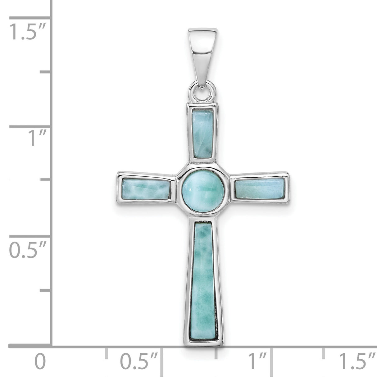 Sterling Silver Cross Pendant with Larimar Cabochon, Modern Spiritual Design for Men and Women