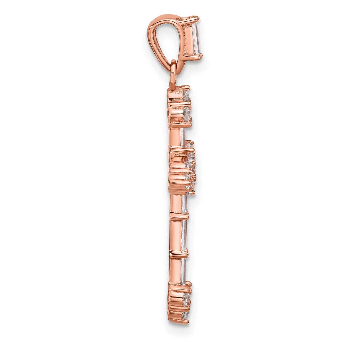 Sterling Silver Cross Pendant with Cubic Zirconia, Rose Gold Accents, Modern Religious Design