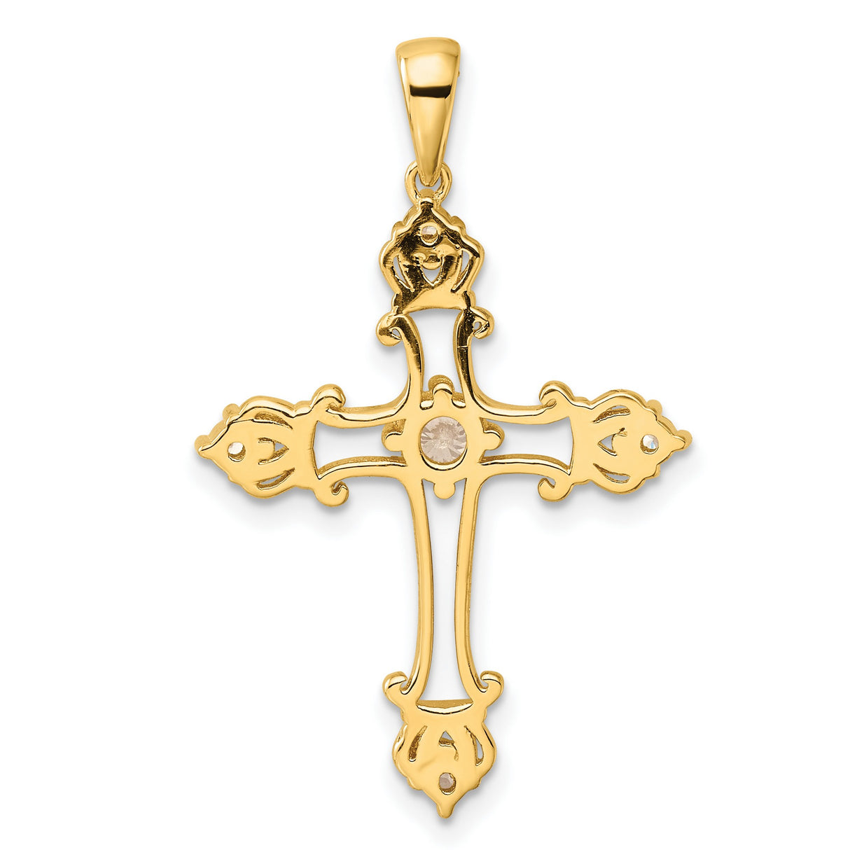 Sterling Silver Cross Pendant with Cubic Zirconia, Baroque Crown and Scrollwork Design