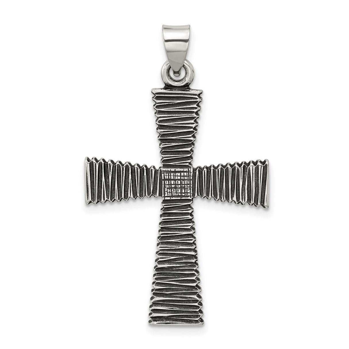 Sterling Silver Cross Pendant with Oxidized Tribal Texture, Spiritual Symbol for Men and Women