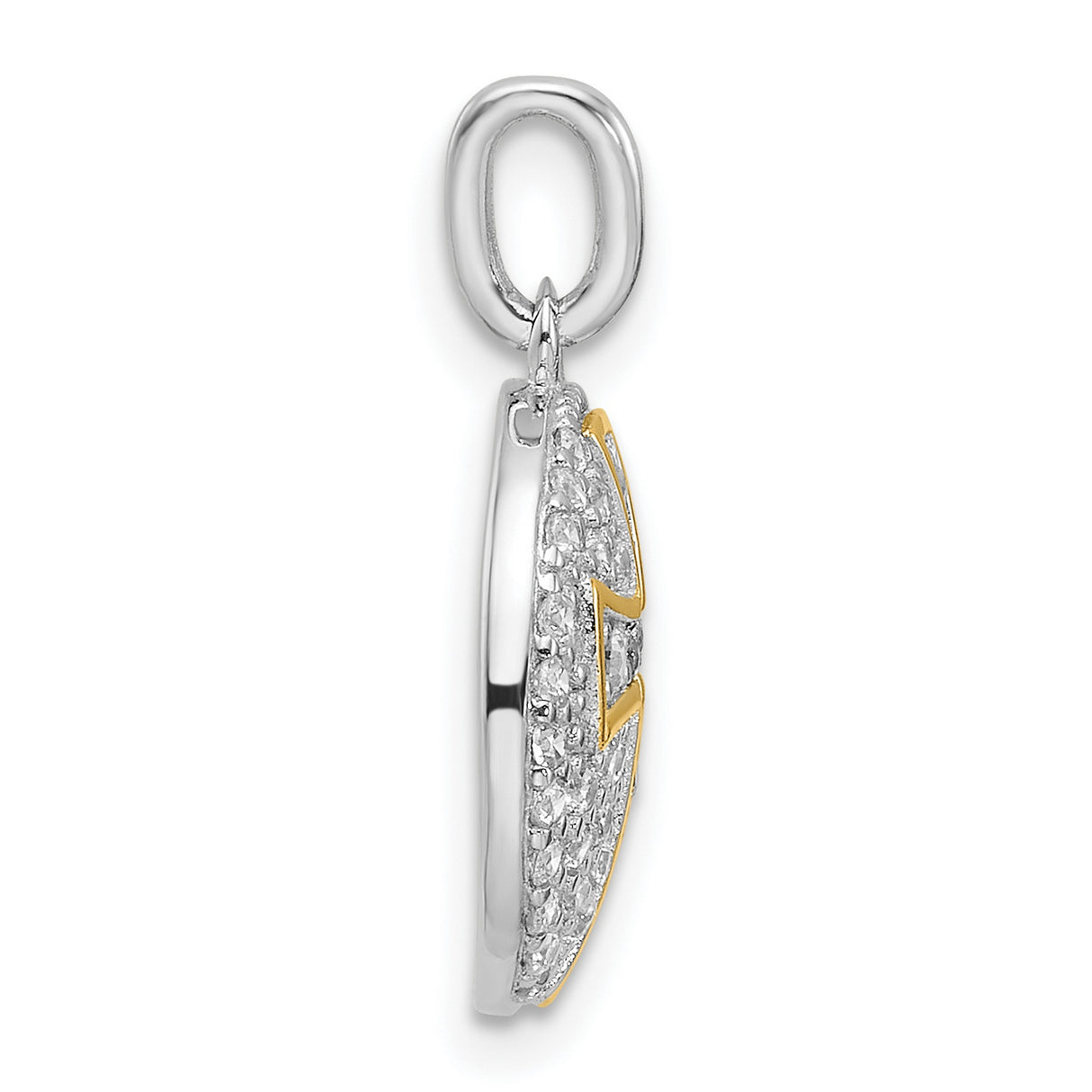 Sterling Silver Cross Pendant with Cubic Zirconia, Gold and Silver Tone, Flared Religious Design