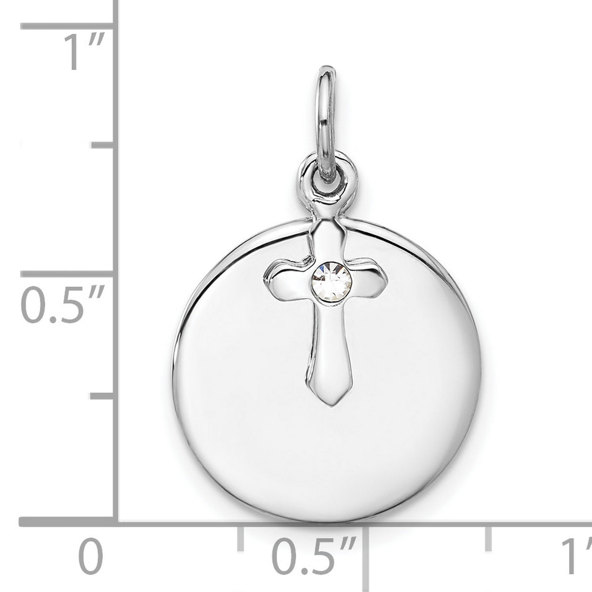 Sterling Silver Cross Pendant with Crystal, Round Disc Charm, Minimalist Religious Jewelry
