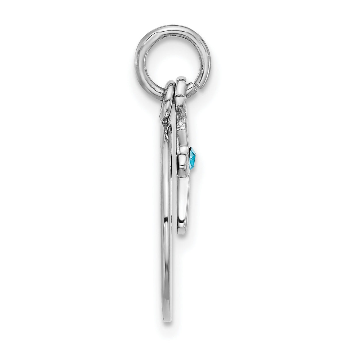 Sterling Silver Cross Pendant with Blue Crystal, Polished Round Disk, Unisex Religious Jewelry