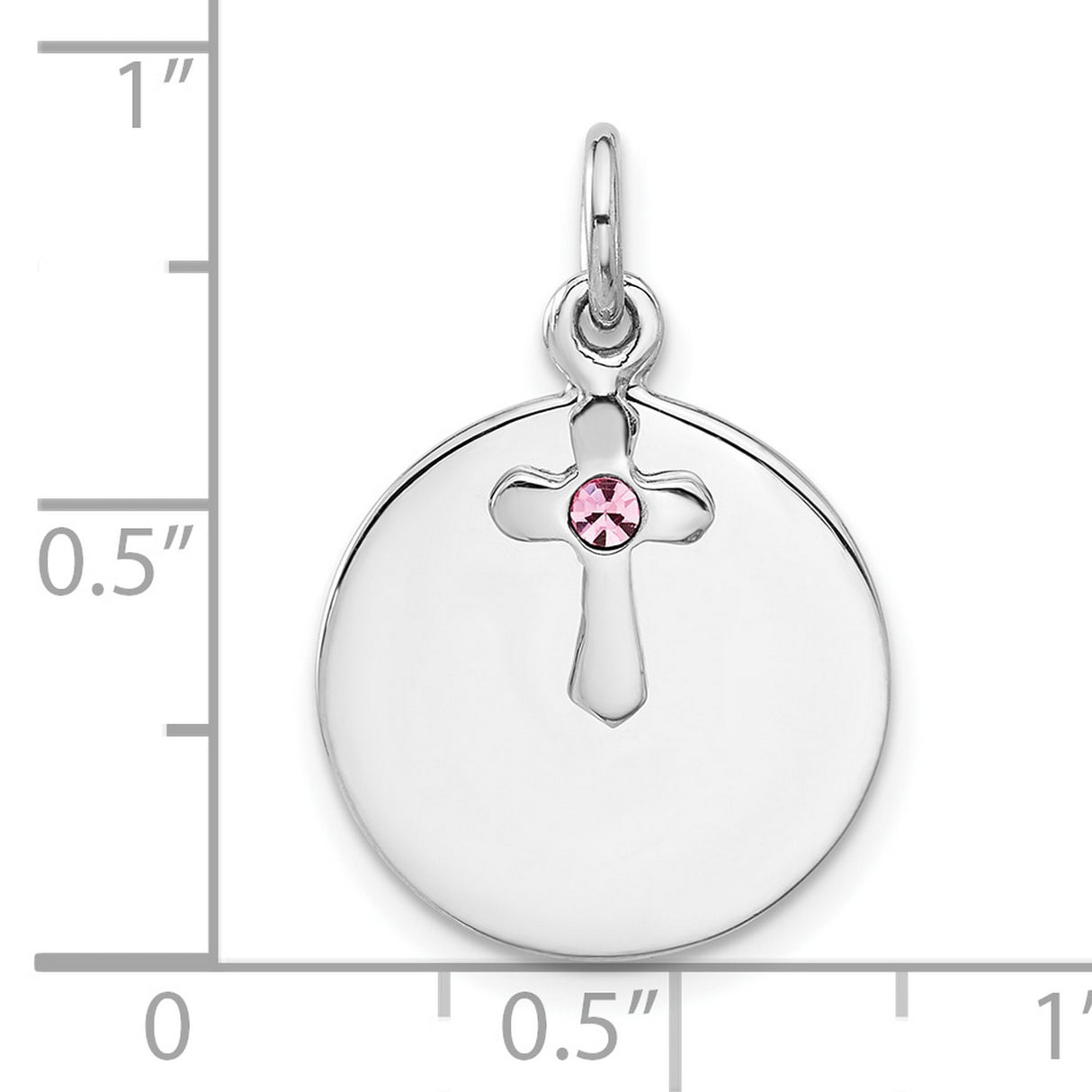 Sterling Silver Circle Pendant with Cross Cut-Out and Pink Crystal Accent