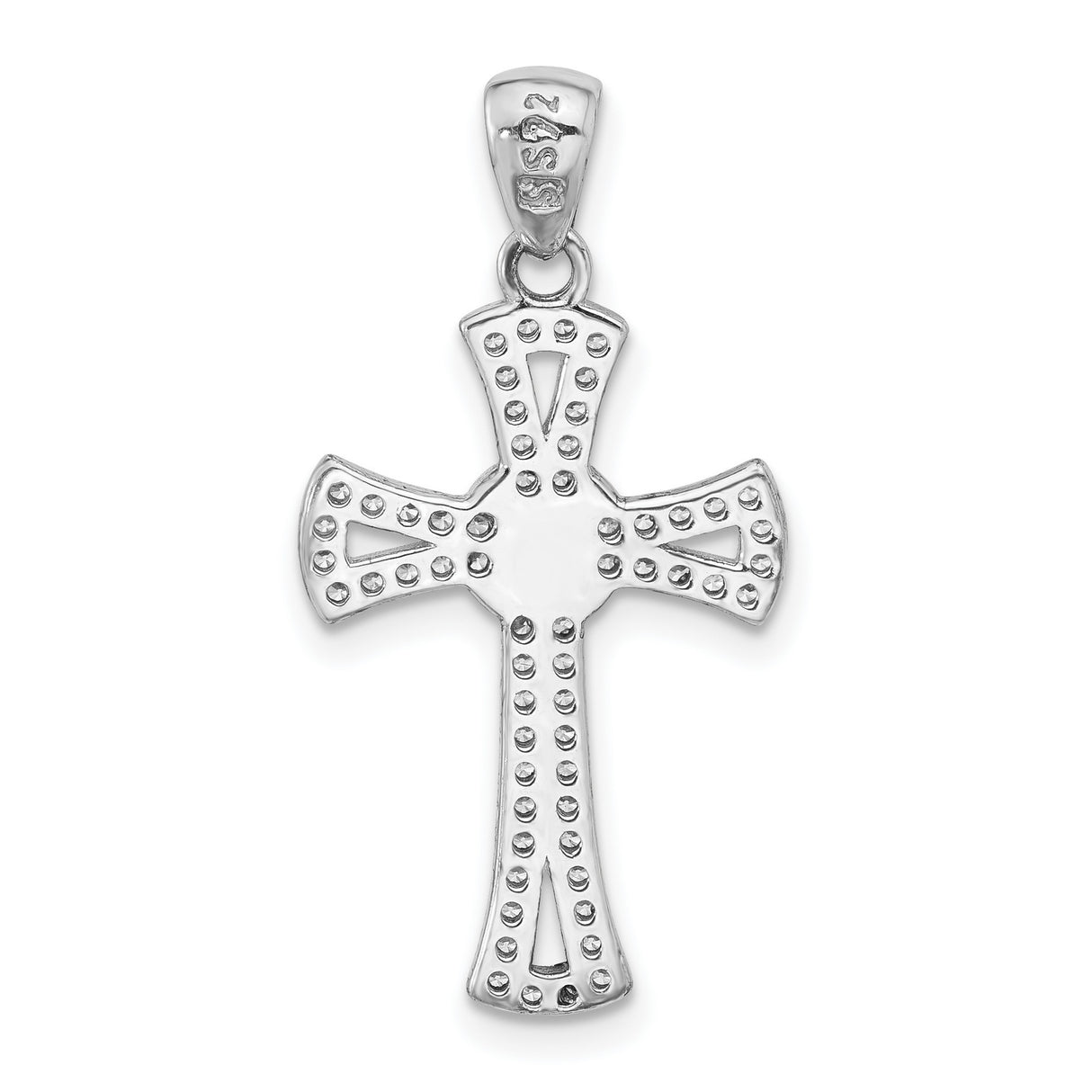 Sterling Silver Latin Cross Pendant with Cubic Zirconia, Polished Modern Design, Unisex Jewelry