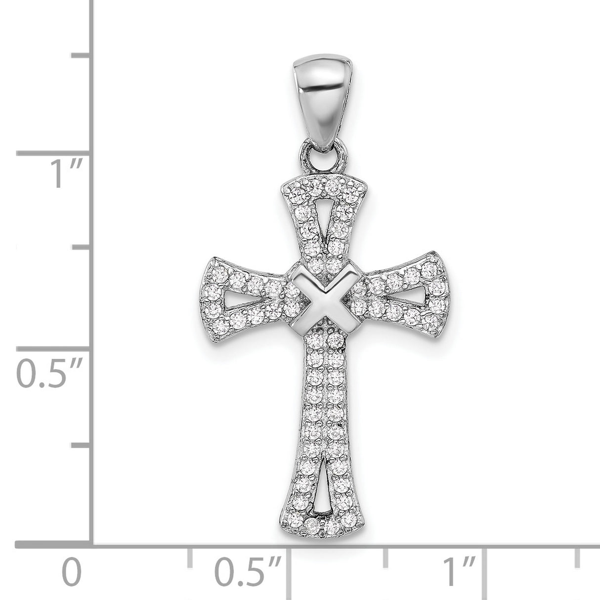 Sterling Silver Latin Cross Pendant with Cubic Zirconia, Polished Modern Design, Unisex Jewelry