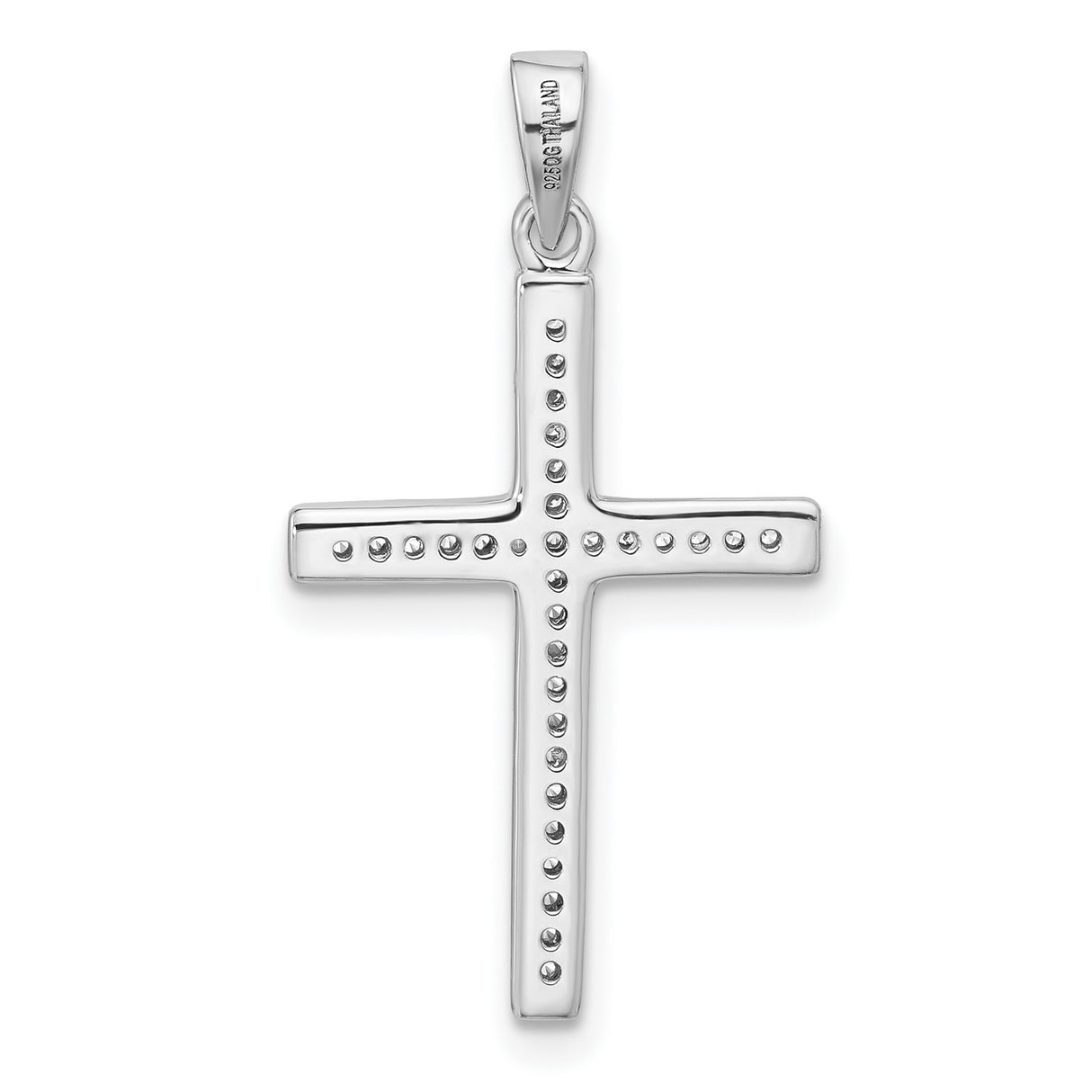 Sterling Silver Cross Pendant with Cubic Zirconia, Latin Cross Design, High Polish Finish