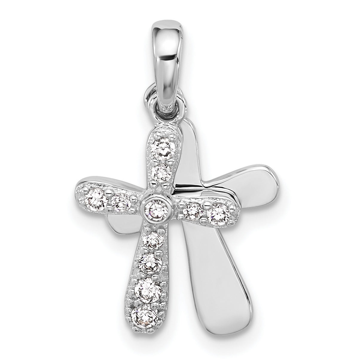 Sterling Silver Cross Pendant with Cubic Zirconia, Layered Silver and Gold Design