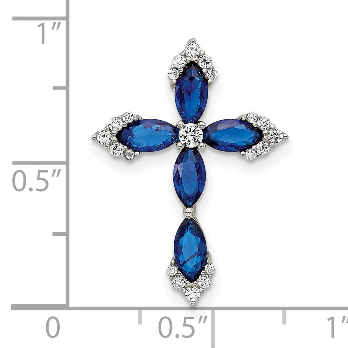 Sterling Silver Cross Pendant with Cubic Zirconia and Simulated Blue Spinel, Spiritual Design