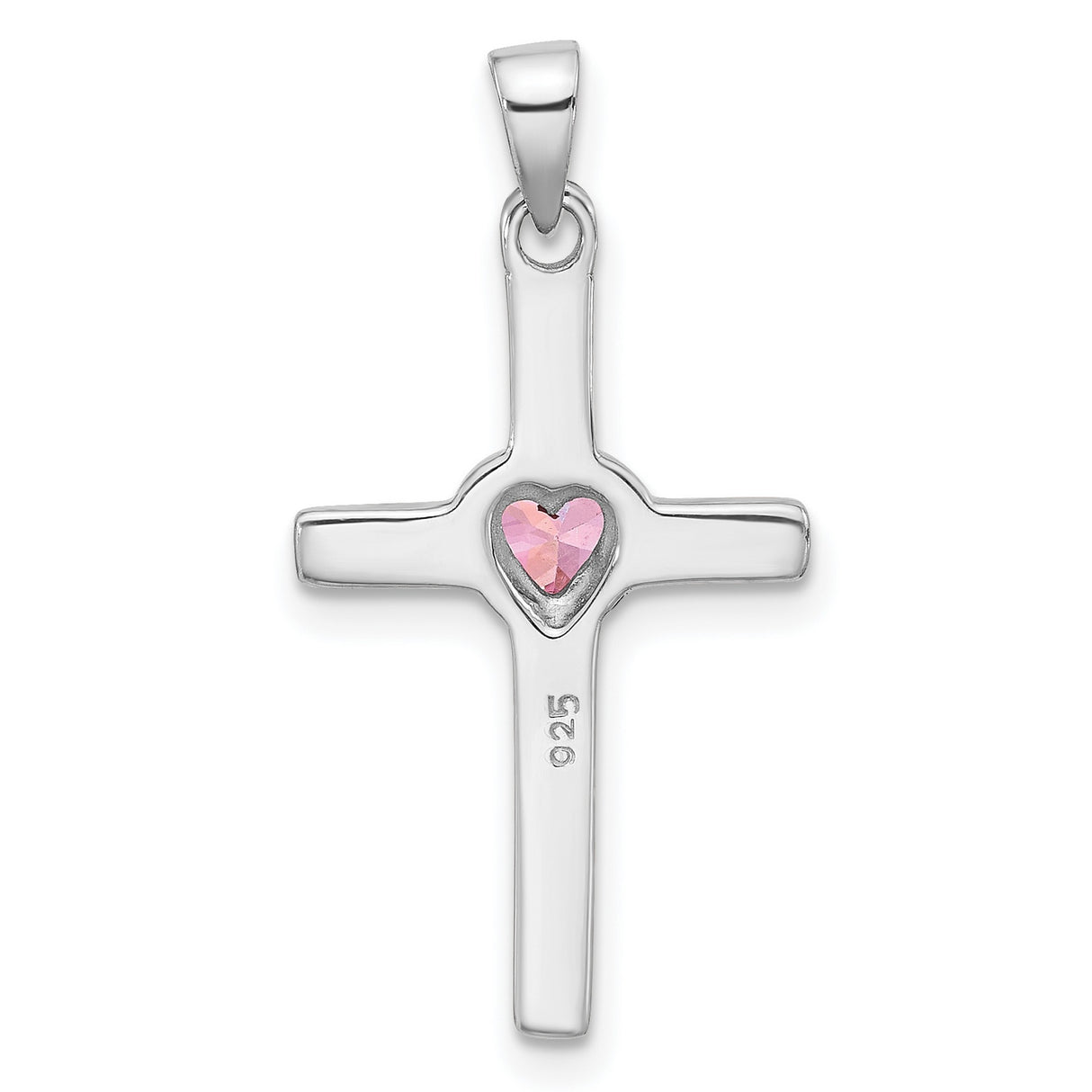 Sterling Silver Cross Pendant with Cubic Zirconia Heart Detail, Polished Finish, Faith Style