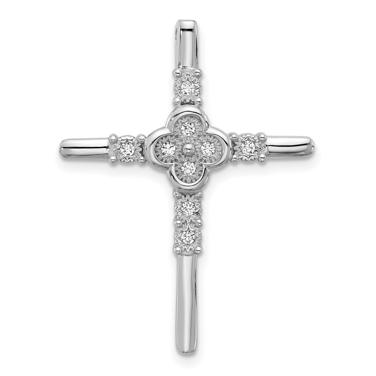 Sterling Silver Cross Pendant with Cubic Zirconia Accents, Polished Finish, Modern Faith Design