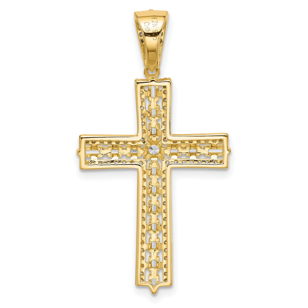 Sterling Silver Cross Pendant with Cubic Zirconia, Baguette Stones, Faith Design