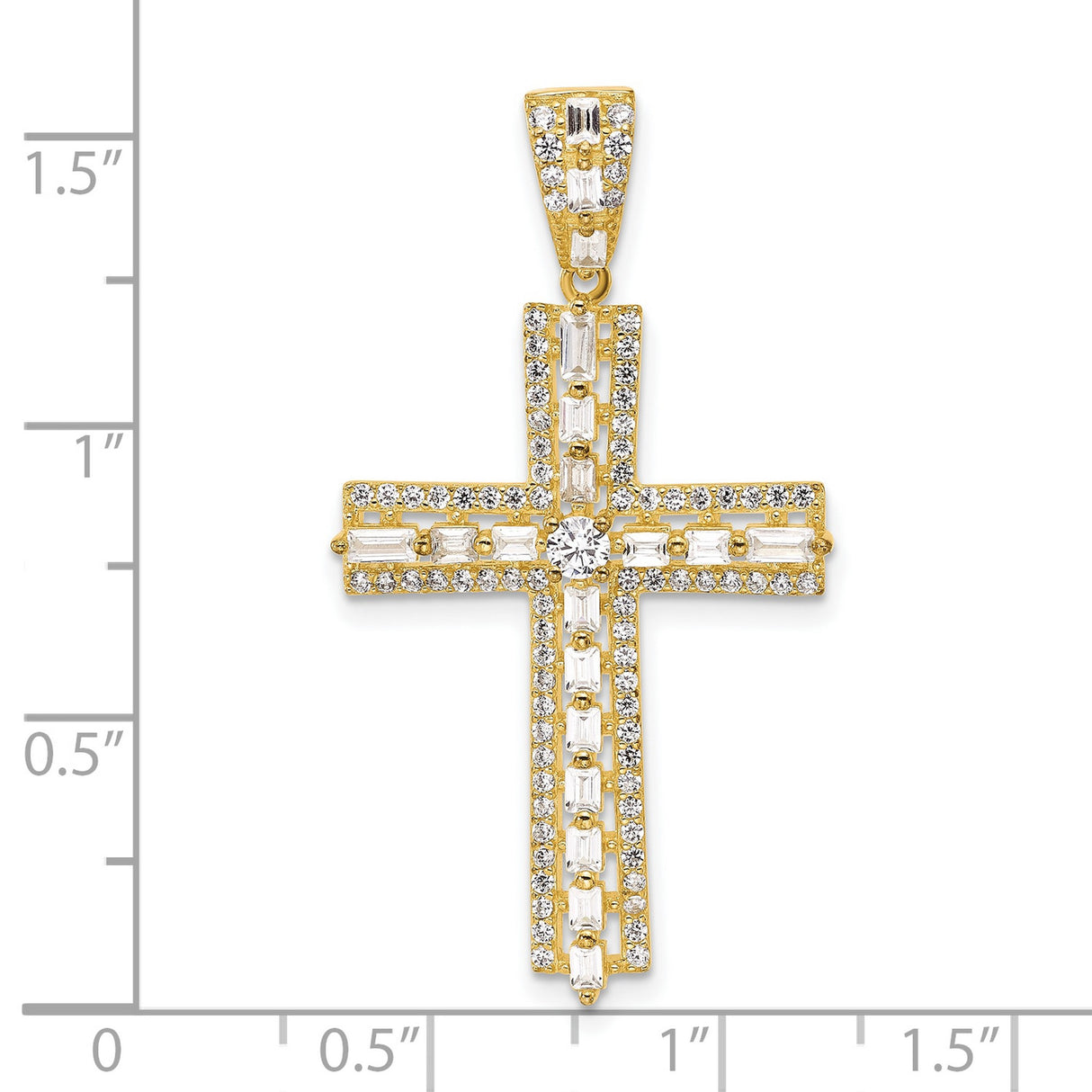 Sterling Silver Cross Pendant with Cubic Zirconia, Baguette Stones, Faith Design