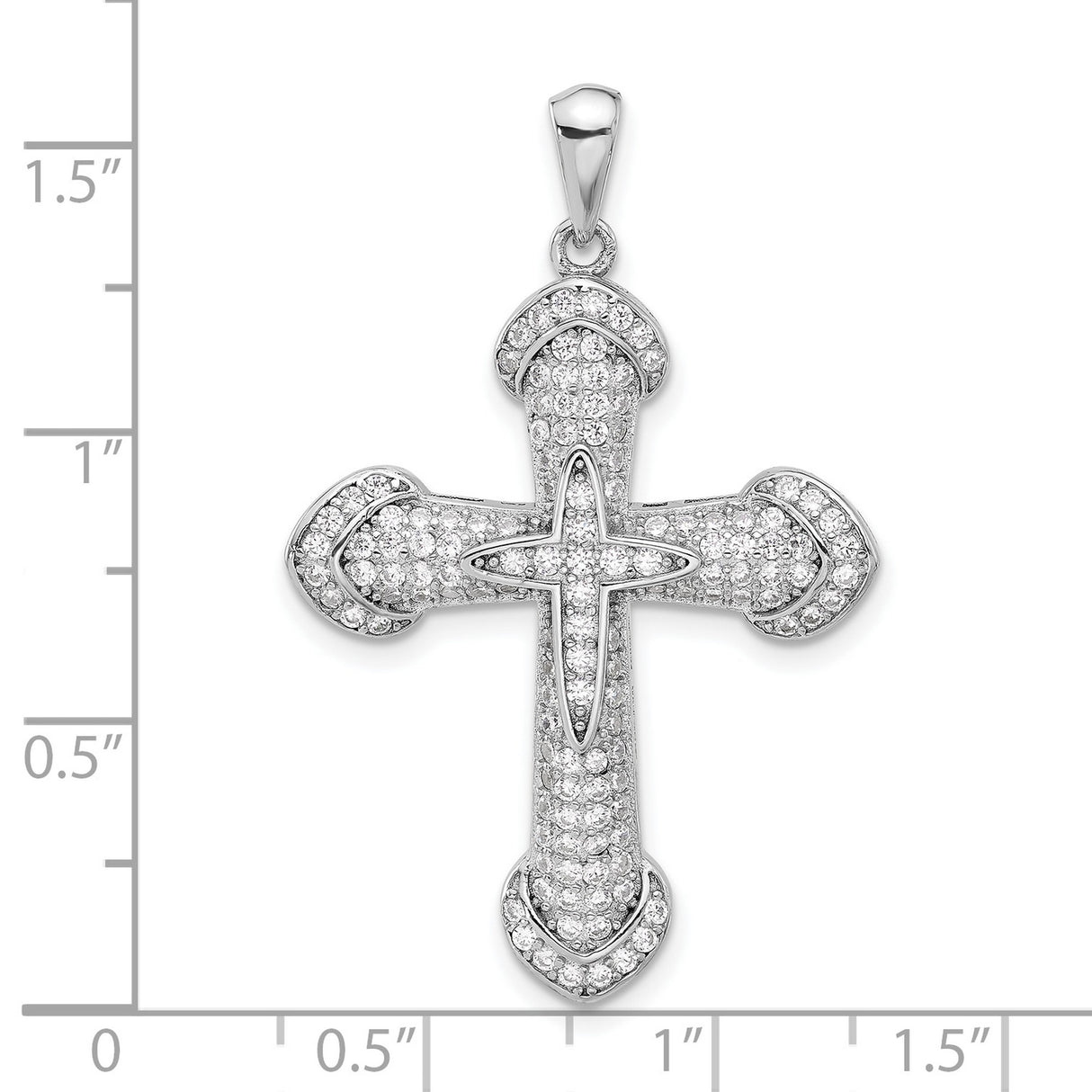 Sterling Silver Cross Pendant with Cubic Zirconia, Polished Faith Symbol Jewelry