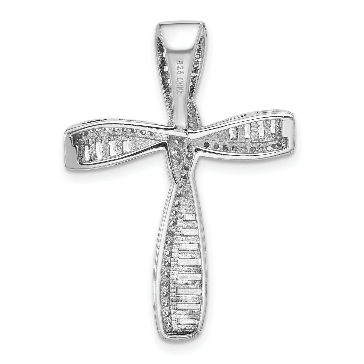 Sterling Silver Cross Pendant with Cubic Zirconia Baguette and Round Channel Set Design
