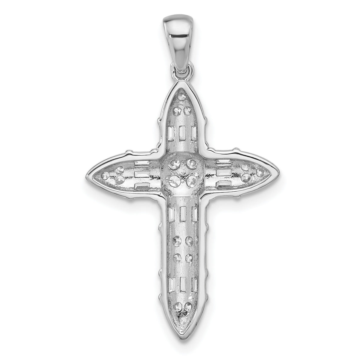 Sterling Silver Cross Pendant with Cubic Zirconia, Bold Vertical Religious Design, Unisex