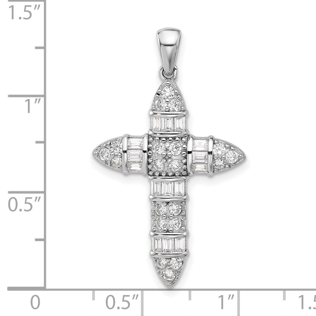 Sterling Silver Cross Pendant with Cubic Zirconia, Bold Vertical Religious Design, Unisex