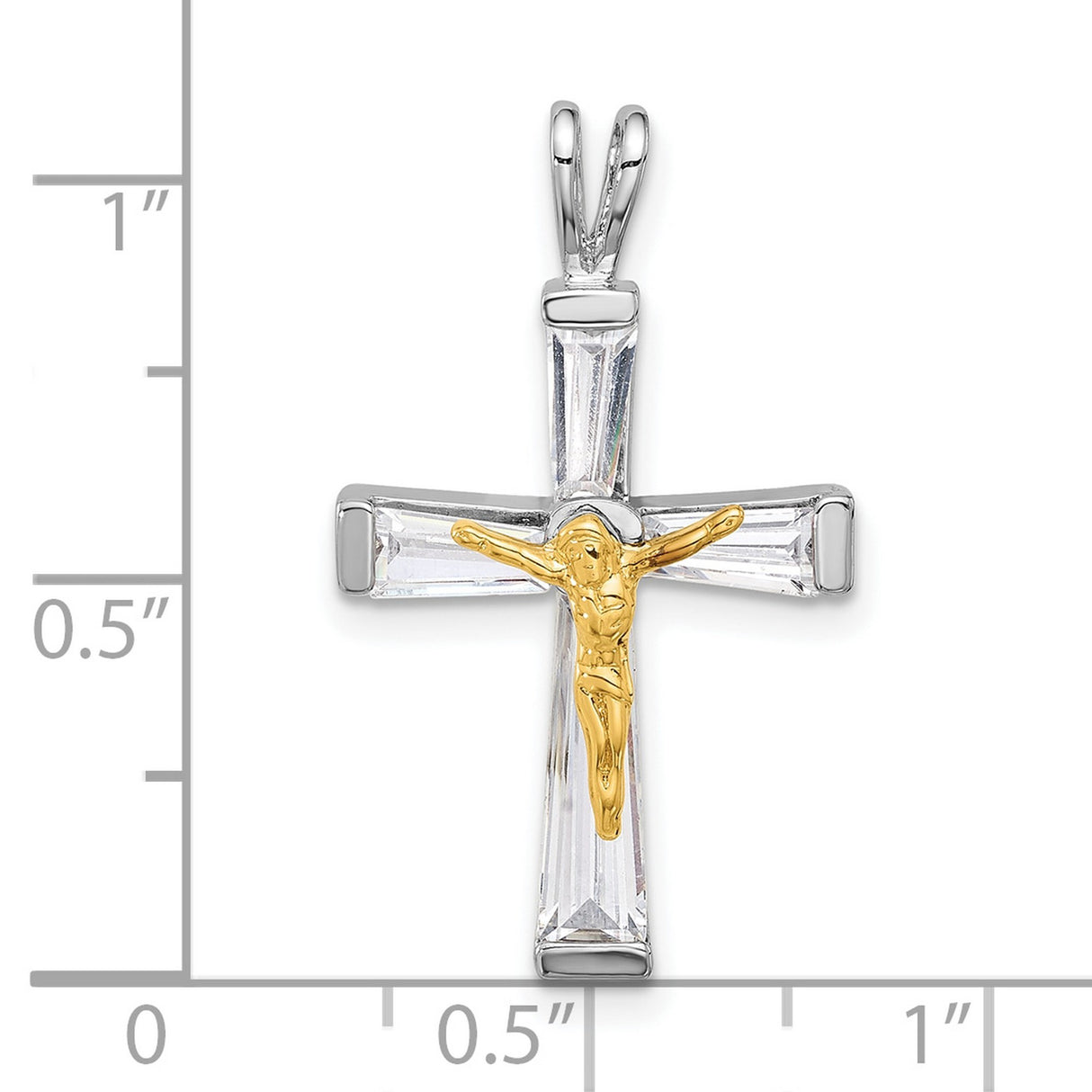 Sterling Silver Crucifix Cross Pendant with Cubic Zirconia, Dual Finish, Christ Figure Design