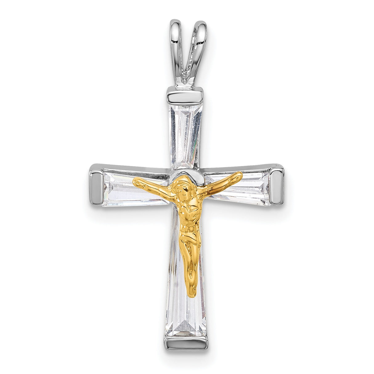 Sterling Silver Crucifix Cross Pendant with Cubic Zirconia, Dual Finish, Christ Figure Design