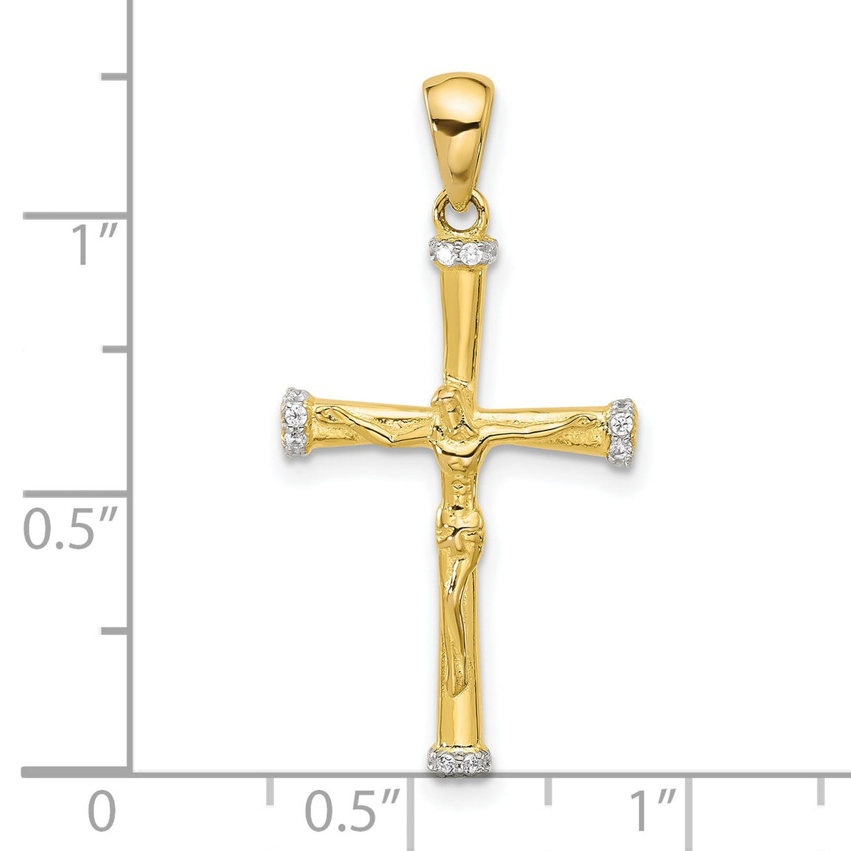 Sterling Silver Crucifix Cross Pendant with Cubic Zirconia and Bamboo Texture Design