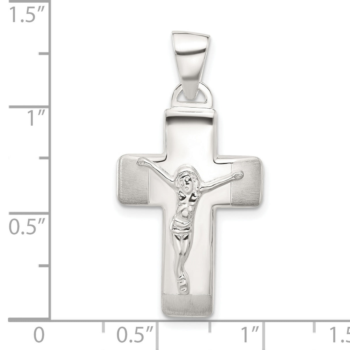 Sterling Silver Crucifix Cross Pendant with Polished and Satin Finish, Christian Religious Design
