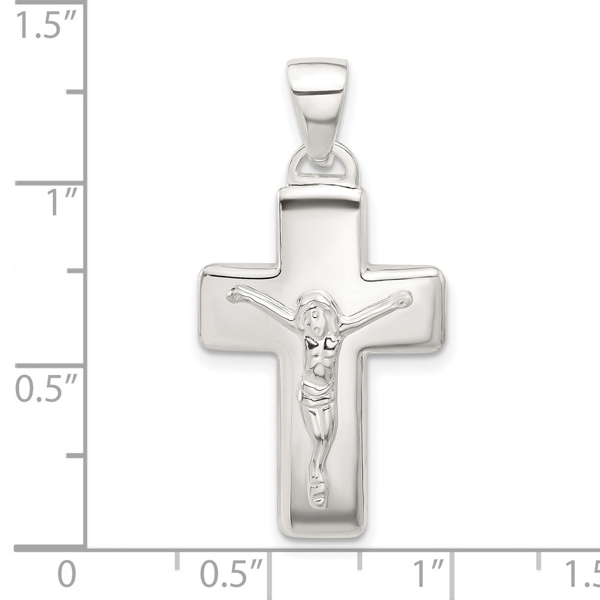 Sterling Silver Crucifix Cross Pendant, Polished Modern Religious Jewelry for Men and Women