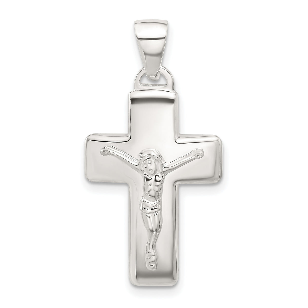 Sterling Silver Crucifix Cross Pendant, Polished Modern Religious Jewelry for Men and Women