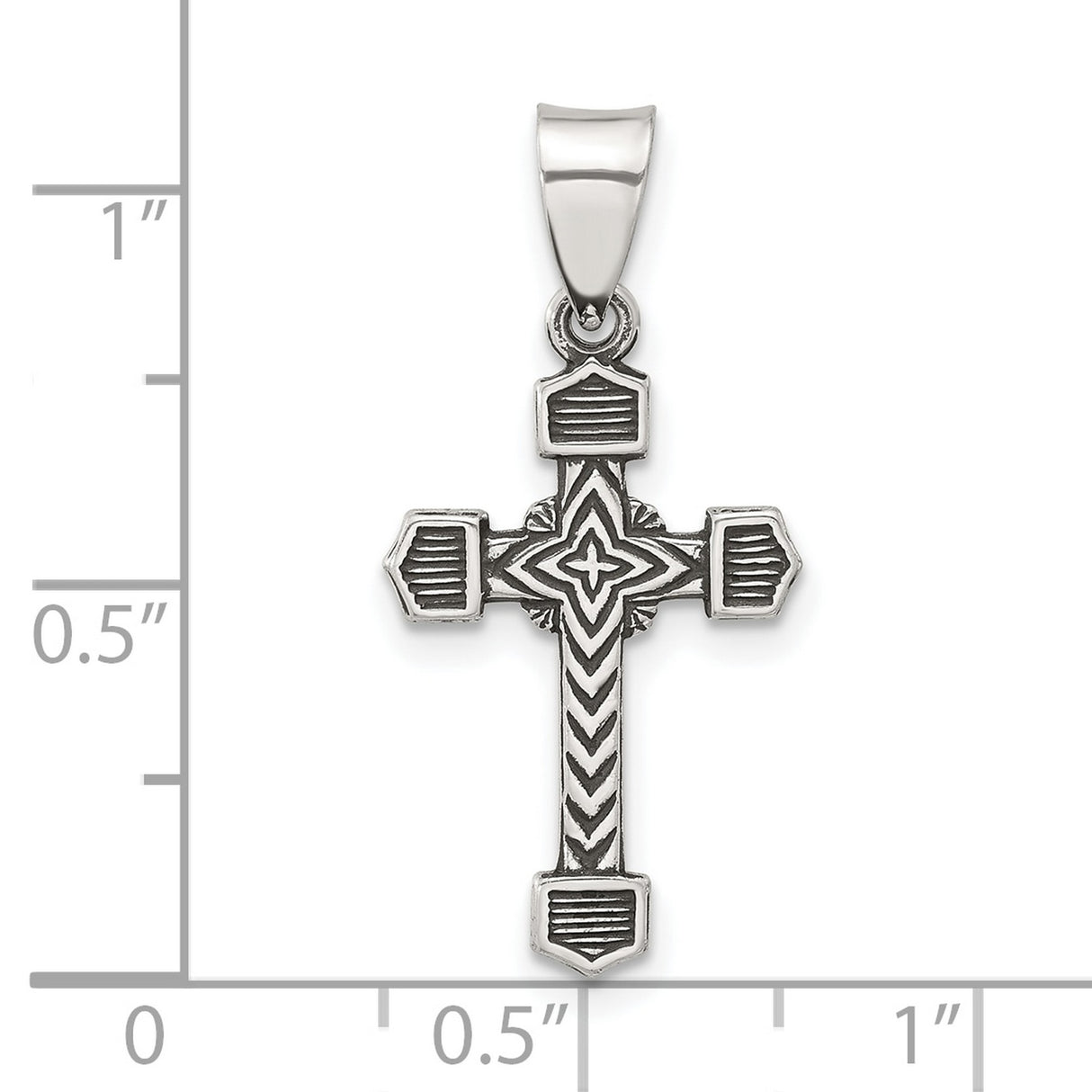 Sterling Silver Textured Budded Cross Pendant with Oxidized Finish, Byzantine Style, Christian Design