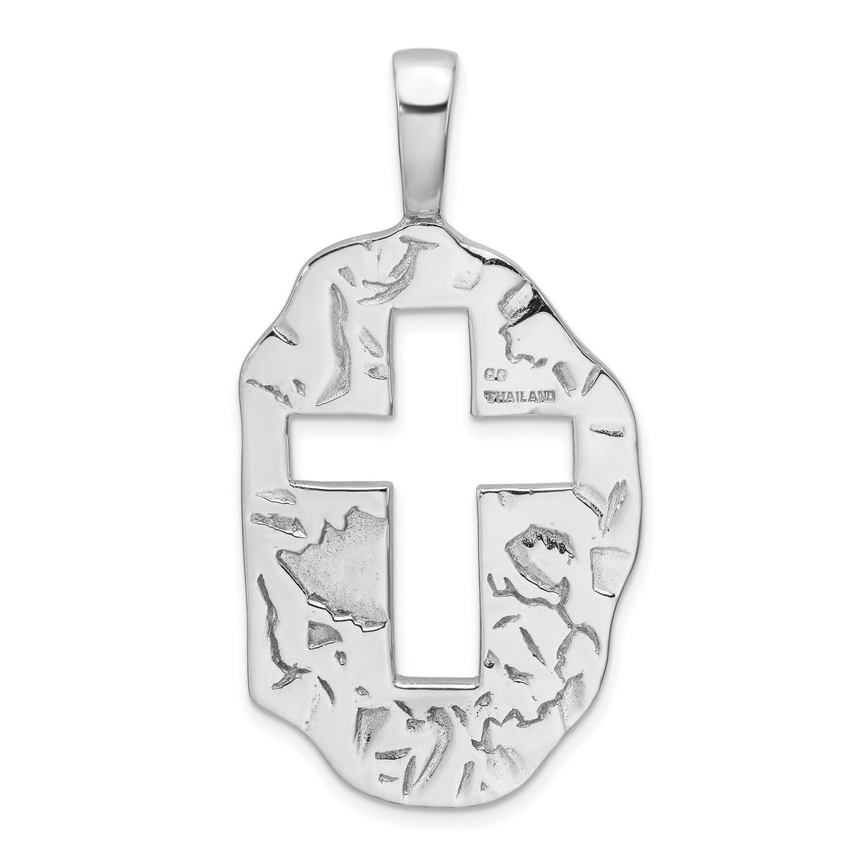 Sterling Silver Oval Cross Pendant with Hammered and Openwork Design Reversible Charm