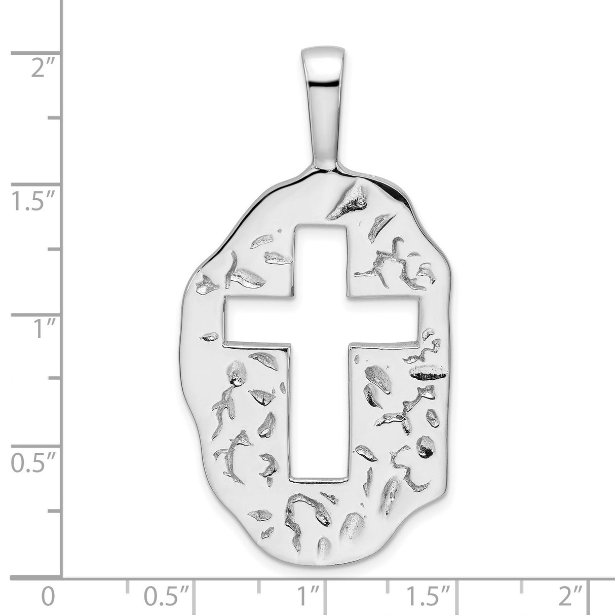 Sterling Silver Oval Cross Pendant with Hammered and Openwork Design Reversible Charm
